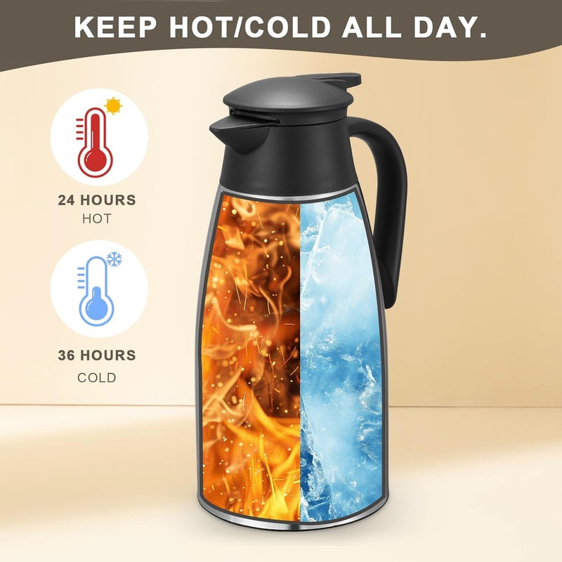 TIPTAP 70oz Thermal Coffee Carafe, Stainless Steel Insulated Vacuum Coffee Carafes For Keeping Hot and Cold, 2 Liter Beverage Dispenser - Image 3